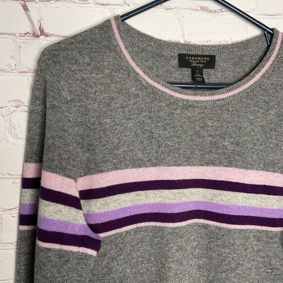 Charter Club Women’s Gray Sweater 100% Cashmere Long Sleeve Crew‎ Neck Size L - Picture 4 of 9